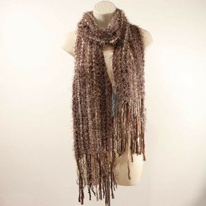 Renee's NYC Womens Fringed Scarf Brown Tan Chenille Anthopologie Faux Fur NEW